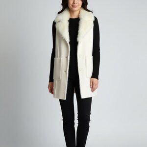 NEW Button Front Faux Fur Trim Vest Coat Size S/M